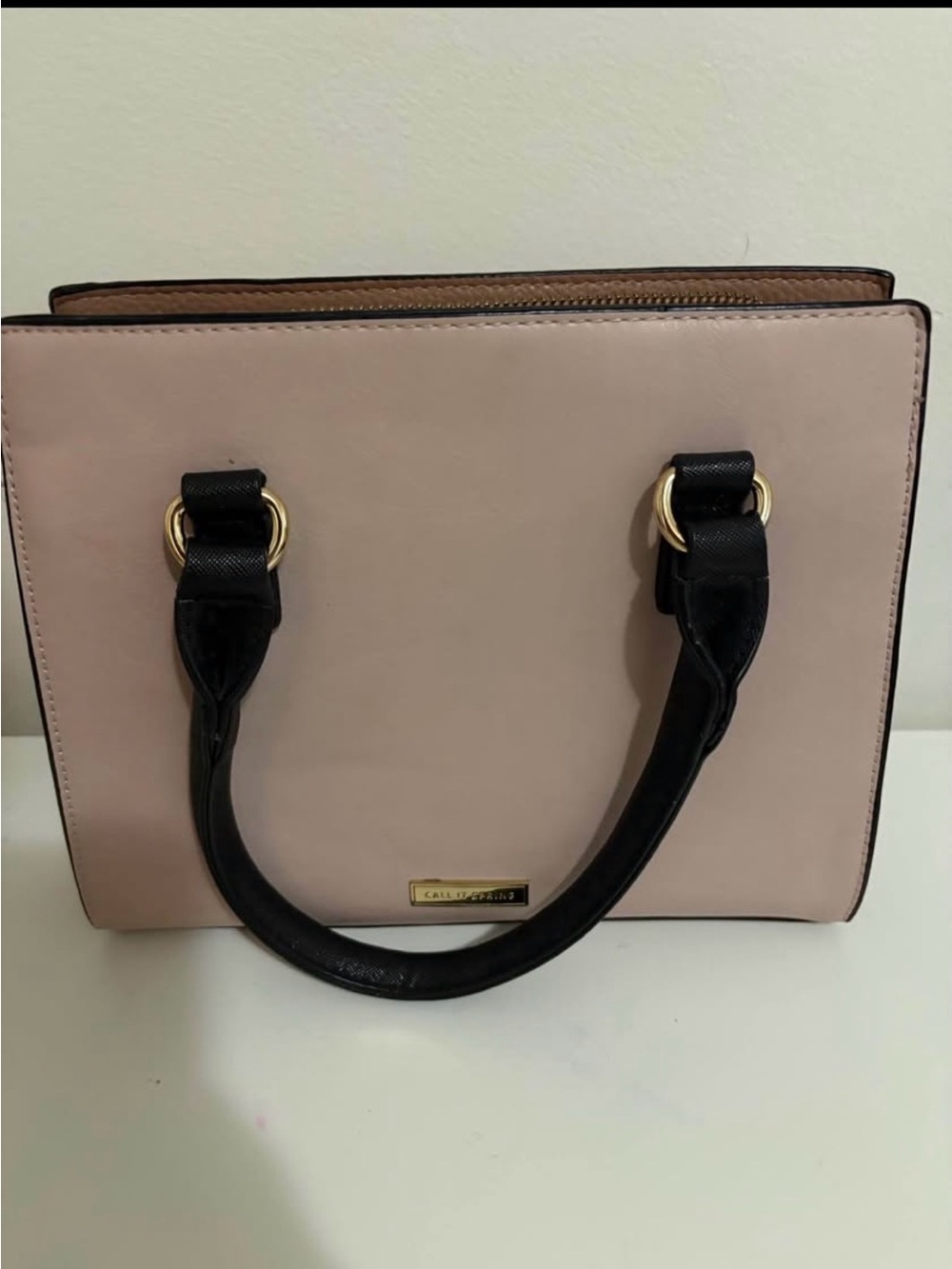 Call It Spring Blush and Black Leather Satchel with Gold Accents